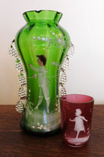 Mary Gregory Green Glass Vase