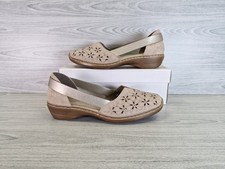 Rieker Antistress Beige Leather Floral Slip On Shoes Size EU 40 UK 6.5 Ex Condit