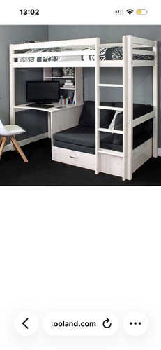 White wooden loft bunk bed - white,