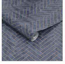 Contour Antibacterial Marble Chevron Tile Navy Wallpaper 112645