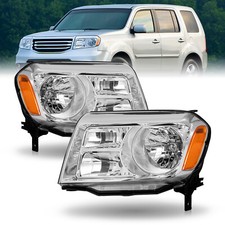 For 2012-2015 Honda Pilot Halogen Chrome Housing Headlights Assembly Lamps L+R