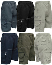 New Mens Elasticated Waist Cargo Combat Plain Shorts 6 Pocket Zip Fly M - 6XL