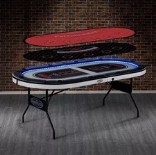 Barrington 10 Player Poker Table with LED Lights & 3 Table Game Changing Toppers