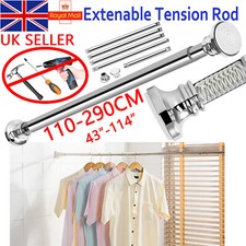 Shower Curtain Rail Rod Tension Extendable 110-290CM Telescopic Pole Spring