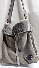 UGG Australia grey sheepskin suede brown leather shoulder shearling bucket bag