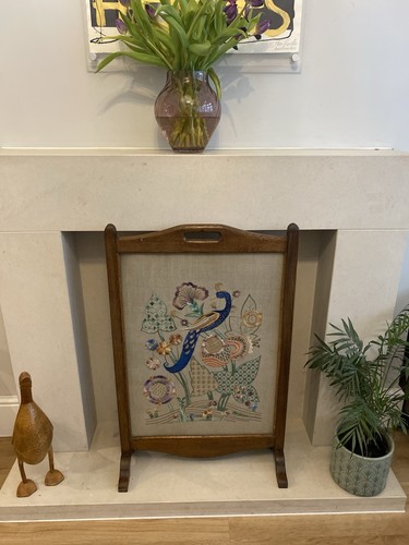 Vintage wooden fire screen - fire,