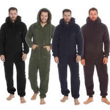 Mens 1Onesie Thick Warm Borg Fleece Zip All In One Hooded Loungewear