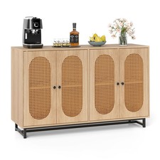 COSTWAY Sideboard Buffet Cabinet 126cm Rattan Coffee Bar Cabinet-Natural