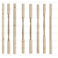 41mm Solid Pine Stair Spindles, Trad, Edwardian, Fluted, Twist, Provincial, 90cm