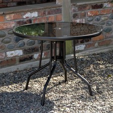 4 Person Round Black Garden Table with Glass Top & Parasol Hole