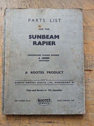 Rootes service sunbeam rapier - service,