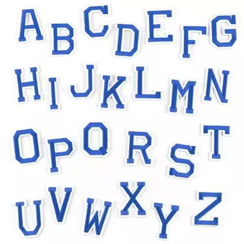 Blue embroidered letter - blue,