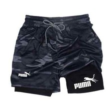 Mens 2 in 1 Shorts Sport Gym Running Fitness Training Quick Dry Double Layer UK