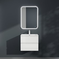Bathroom Vanity Unit Basin Sink Storage Wall Hung Cabinet & Basin & LED Mirror
