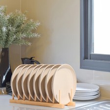 3-8Slot Wooden Dish Plate Cup Stand Cupboard Rack Holder Kitchen Storage Drying 