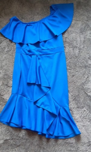Blue one shoulder ruffle - blue,