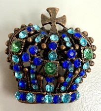 Vintage Crown Brooch Blue