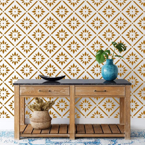 Diamond flower wall stencil - diamond,