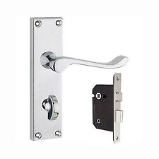 Victorian Scroll Bathroom Door Handle Chrome Polished Lock Included 63mm or 76mm