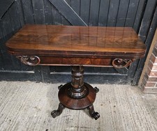 Antique Regency Mahogany Card Games Table Swivel Fold Over Lid Carved