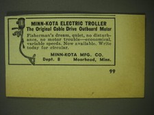1952 Minn-Kota Electric Troller Ad - The original cable drive outboard motor
