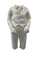  Baby Boys 4 Piece Christening Outfit / Christening Suit Ivory Paisley