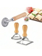 Stainless Steel Pastry Press Mold with Wooden Handle | Dumpling & Ravioli Cutter