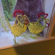 Chicken Hen Shaped Wire Egg Storage Easter Display Basket Holder Rack Craft x 2