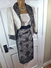 Luis Civit Black & Ivory Floral Lace Dress & Jacket / Outfit, UK 10, Exc Cond