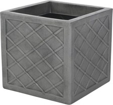 Lazio Square Planter Pewter Indoor Outdoor Garden Flower Plant Pot Grey 32cm