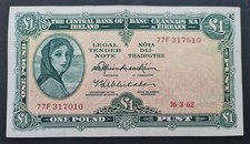 Ireland £1 pound 1962 Lavery mulberry Banknote
