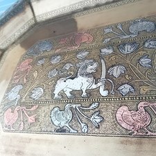 Antique Sri Lanka Ceylon Large Brass Tray Sandakada Pahana Silver Copper Inlay