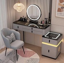 MYDD8 Dressing Table with Mirror and Chair, Vanity Table Set with 3 Color Led Mi