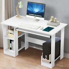 Home Office Desk, White Computer Desk with Shelves & Sliding Keyboard Tray PC La