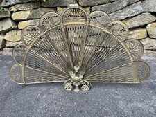 VTG Regency Art Deco Brass Folding Peacock Fireplace Screen Fan Griffin Gargoyle