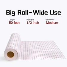 12"x50ft Adhesive Vinyl Transfer Tape Roll Clear Red Grid for Circuit Craft Art