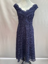 GORGEOUS NEW DEBUT NAVY FLORAL EMBROIDERED SKATER MIDI BARDOT EVE DRESS SIZE 14