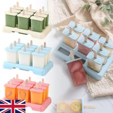 9x Ice Lolly Cream Maker Mold Tray DIY Popsicle Mould Yogurt Icebox with Sticks