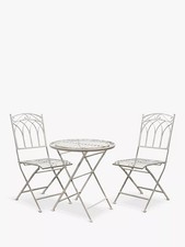 Folding Metal Garden Bistro Set Round Table & 2 Chairs White Shabby Chic Balcony