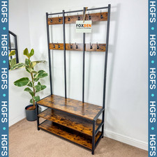 Large Rustic Coat Rack With Seat Shoe Rack Hall Tree Entryway Shoe Bench Shelves