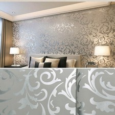 3D Glitter Silver Grey Damask Wallpaper Roll Metallic.Textured Wall Paper Decor/