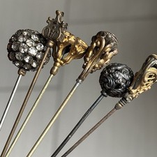 Lot of 6 Antique Hat Pins 5.5-8.5 Inch & Sterling Silver Victorian Edwardian GF?