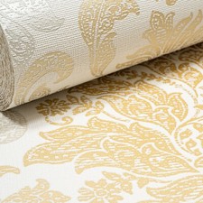 Gold White Wallpaper Damask