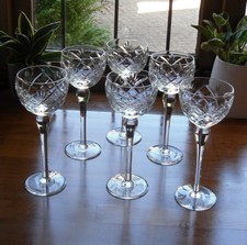 6 x Signed Brierley Crystal  'Braemar'  Hock Glasses - 19.5cm Tall x 8cm Dia.