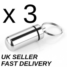 3 x Keyring Tablets Medicine Container Pill Box Aluminium Key Chain Drug Holder