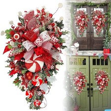 Christmas Wreath Garland Candy Cane Bow Ornament Front Door Wall Home Decor