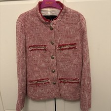 Zara Pink/Red Size L Fantasy Frayed Edge Blazer Great Condition