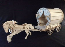 Gypsy Caravan & Horse Laser Cut Wooden 3D Model/Puzzle Kit