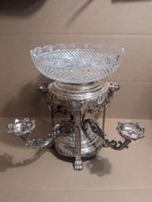 Sheffield Epergne Silver Plate Centrepiece Cut Crystal Stand Dish Bowl DEAL