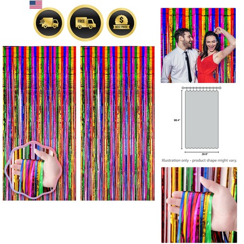 Rainbow foil fringe curtain - foil,